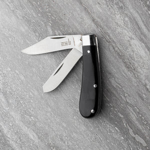 Twin Blade Pocket Knife - Clip Point & Castrator - Black Resin Handle