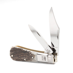 Twin Blade Barlow - 55mm Clip & Pen Blades - Stag Antler Handle
