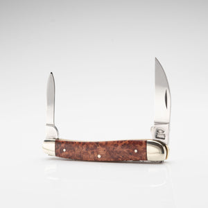 Bolstered Penknife - Lambfoot & Pen Blades - Amboyna Burr Handle with Traditional Workback