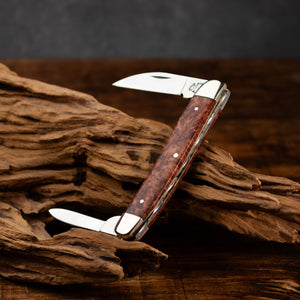 Bolstered Penknife - Lambfoot & Pen Blades - Amboyna Burr Handle with Traditional Workback
