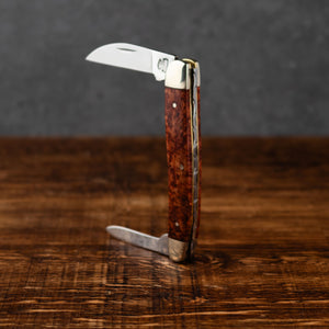Bolstered Penknife - Lambfoot & Pen Blades - Amboyna Burr Handle with Traditional Workback