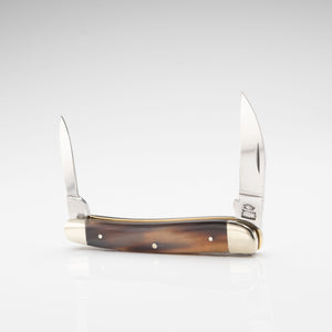 Bolstered Penknife - Lambfoot & Pen Blades - Ox Horn Handle with Traditional Workback
