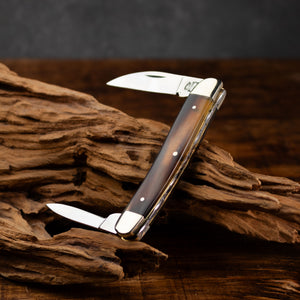 Bolstered Penknife - Lambfoot & Pen Blades - Ox Horn Handle with Traditional Workback