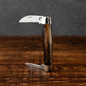 Bolstered Penknife - Lambfoot & Pen Blades - Ox Horn Handle with Traditional Workback