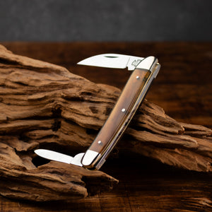 Bolstered Penknife - Lambfoot & Pen Blades - Ox Horn Handle