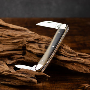 Bolstered Penknife - Lambfoot & Pen Blades - Rams Horn Handle with Traditional Workback