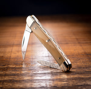 Bolstered Penknife - Lambfoot & Pen Blades - Rams Horn Handle with Traditional Workback