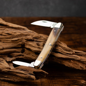 Bolstered Penknife - Lambfoot & Pen Blades - Rams Horn Handle