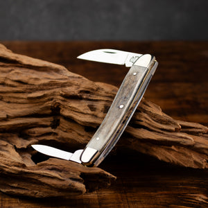 Bolstered Penknife - Lambfoot & Pen Blades - Stag Antler Handle