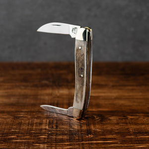 Bolstered Penknife - Lambfoot & Pen Blades - Stag Antler Handle