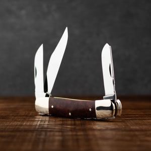 Stockman - Triple Blade - Amboyna Burr Handle with Traditional Workback