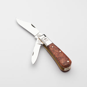 Twin Blade Barlow - 55mm Clip & Pen Blades - Amboyna Burr Handle with Traditional Workback