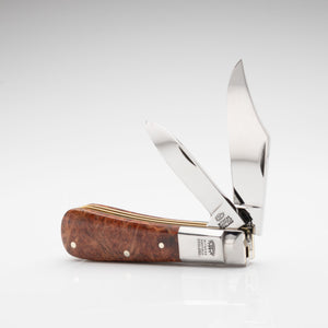 Twin Blade Barlow - 55mm Clip & Pen Blades - Amboyna Burr Handle