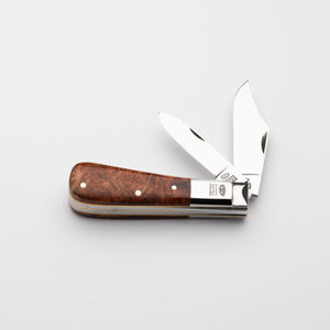 Twin Blade Barlow - 55mm Clip & Pen Blades - Amboyna Burr Handle