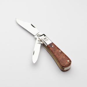 Twin Blade Barlow - 55mm Clip & Pen Blades - Amboyna Burr Handle