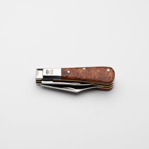 Twin Blade Barlow - 55mm Clip & Pen Blades - Amboyna Burr Handle