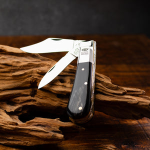 Twin Blade Barlow - 55mm Clip & Pen Blades - Buffalo Horn Handle with Traditional Workback