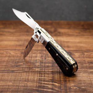 Twin Blade Barlow - 55mm Clip & Pen Blades - Buffalo Horn Handle with Traditional Workback