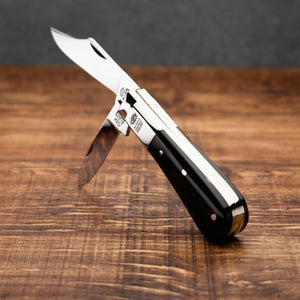 Twin Blade Barlow - 55mm Clip & Pen Blades - Buffalo Horn Handle