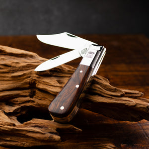 Twin Blade Barlow - 55mm Clip & Pen Blades - Desert Ironwood Handle with Traditional Workback