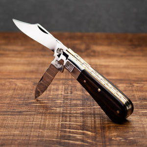 Twin Blade Barlow - 55mm Clip & Pen Blades - Desert Ironwood Handle with Traditional Workback