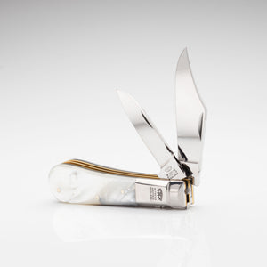 Twin Blade Barlow - 55mm Clip & Pen Blades - Mother of Pearl Handle with Traditional Workback