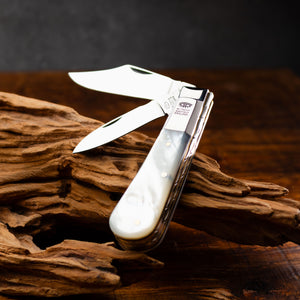 Twin Blade Barlow - 55mm Clip & Pen Blades - Mother of Pearl Handle with Traditional Workback