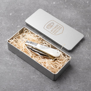 Twin Blade Barlow - 55mm Clip & Pen Blades - Mother of Pearl Handle with Traditional Workback