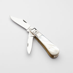 Twin Blade Barlow - 55mm Clip & Pen Blades - Mother of Pearl Handle with Traditional Workback