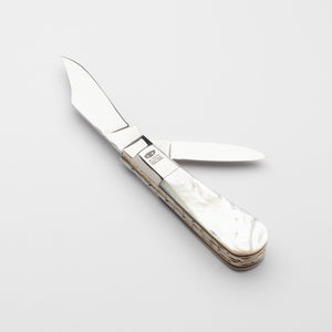 Twin Blade Barlow - 55mm Clip & Pen Blades - Mother of Pearl Handle with Traditional Workback
