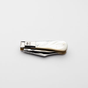 Twin Blade Barlow - 55mm Clip & Pen Blades - Mother of Pearl Handle with Traditional Workback