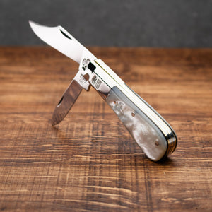 Twin Blade Barlow - 55mm Clip & Pen Blades - Mother of Pearl Handle