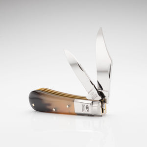 Twin Blade Barlow - 55mm Clip & Pen Blades - Ox Horn Handle with Traditional Workback
