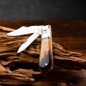 Twin Blade Barlow - 55mm Clip & Pen Blades - Ox Horn Handle with Traditional Workback