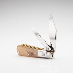 Twin Blade Barlow - 55mm Clip & Pen Blades - Rams Horn Handle with Traditional Workback