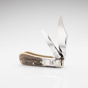 Twin Blade Barlow - 55mm Clip & Pen Blades - Stag Antler Handle with Traditional Workback