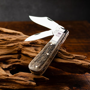 Twin Blade Barlow - 55mm Clip & Pen Blades - Stag Antler Handle with Traditional Workback