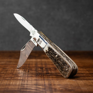 Twin Blade Barlow - 55mm Clip & Pen Blades - Stag Antler Handle with Traditional Workback