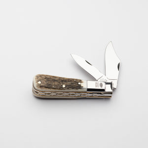 Twin Blade Barlow - 55mm Clip & Pen Blades - Stag Antler Handle with Traditional Workback