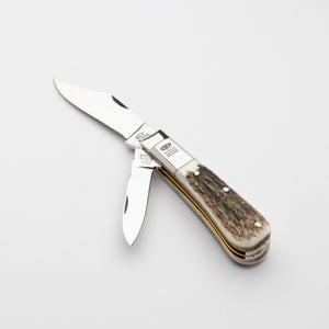 Twin Blade Barlow - 55mm Clip & Pen Blades - Stag Antler Handle with Traditional Workback
