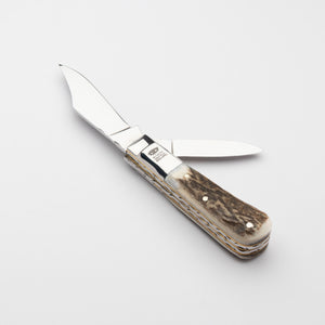 Twin Blade Barlow - 55mm Clip & Pen Blades - Stag Antler Handle with Traditional Workback