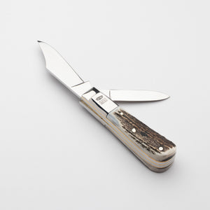 Twin Blade Barlow - 55mm Clip & Pen Blades - Stag Antler Handle