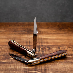 Gentleman's Clip Point - 67mm Blade - Amboyna Burr Handle with Traditional Workback