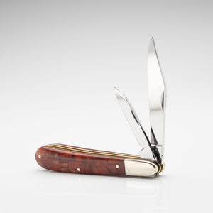 Twin Gentleman's Clip Point - 67mm Clip & Pen Blades - Amboyna Burr Handle with Traditional Workback