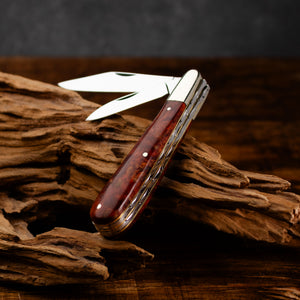 Twin Gentleman's Clip Point - 67mm Clip & Pen Blades - Amboyna Burr Handle with Traditional Workback