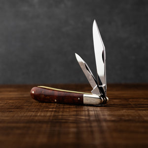 Twin Gentleman's Clip Point - 67mm Clip & Pen Blades - Amboyna Burr Handle with Traditional Workback