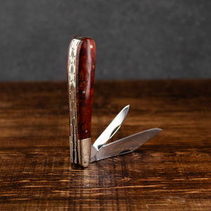 Twin Gentleman's Clip Point - 67mm Clip & Pen Blades - Amboyna Burr Handle with Traditional Workback