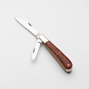 Twin Gentleman's Clip Point - 67mm Clip & Pen Blades - Amboyna Burr Handle with Traditional Workback