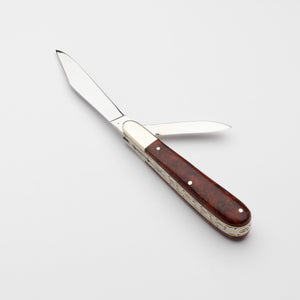 Twin Gentleman's Clip Point - 67mm Clip & Pen Blades - Amboyna Burr Handle with Traditional Workback