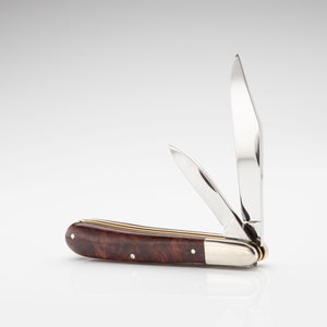 Twin Gentleman's Clip Point - 67mm Clip & Pen Blades - Amboyna Burr Handle